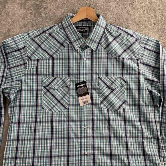 Wrangler Western Shirt Mens XL Plaid Pearl Snap Long Sleeve Silver Edition Rodeo - Picture 4 of 11